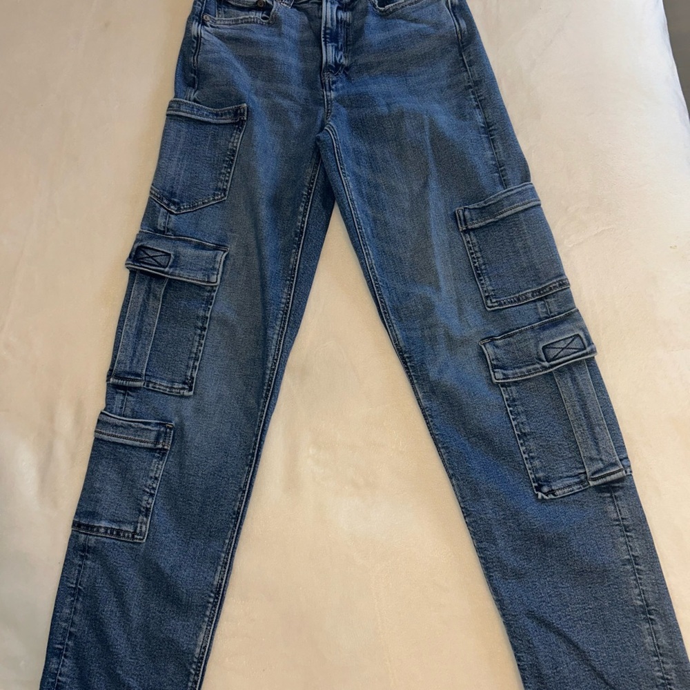 Women’s Dark Blue Cargo Jeans - Classic Utility Pocket Design